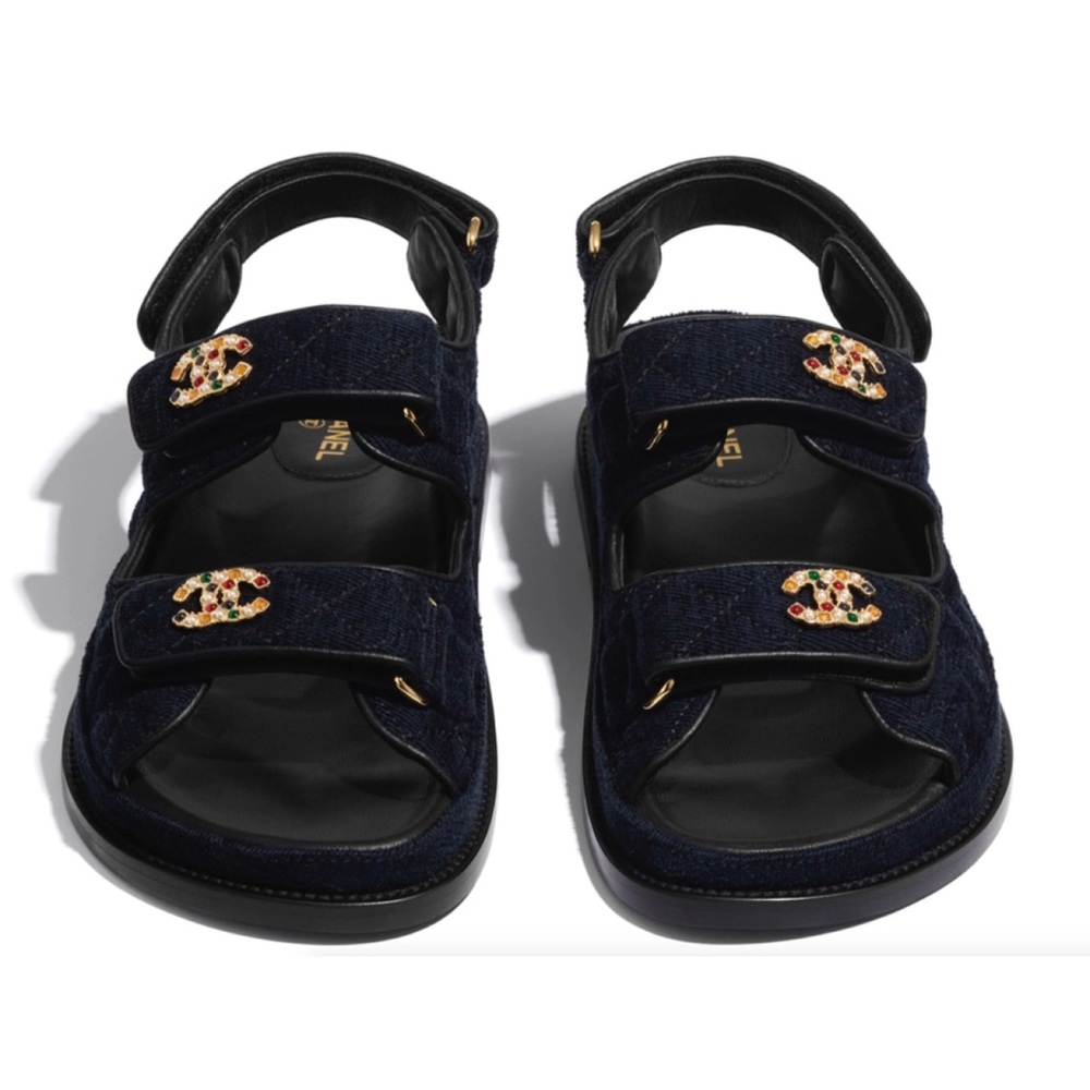 CHANEL Dad Sandals CC brooch logo quilted velour size 38 - Picture 5 of 17
